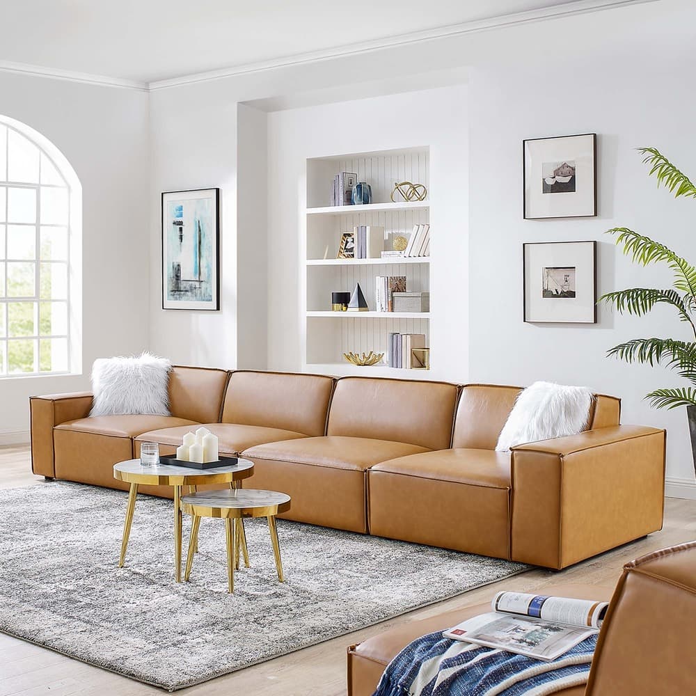 Restore 4-Piece Vegan Leather Sofa in Tan by Modway - Image 12