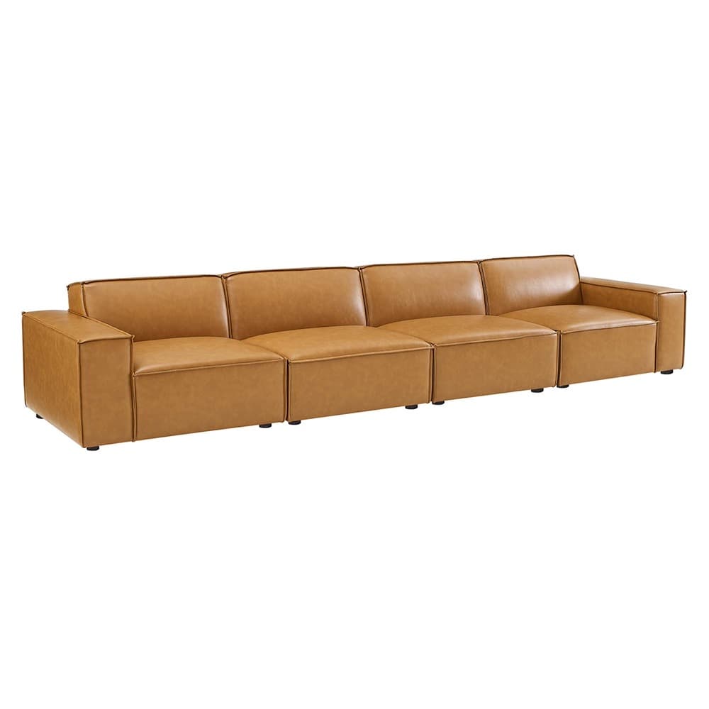 Restore 4-Piece Vegan Leather Sofa in Tan by Modway