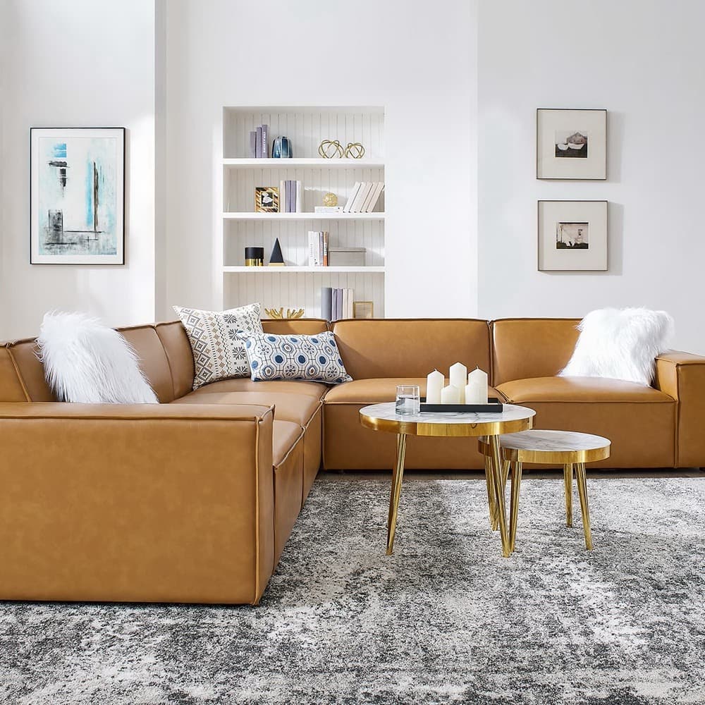 Restore 5-Piece Vegan Leather Sectional Sofa in Tan by Modway - Image 14
