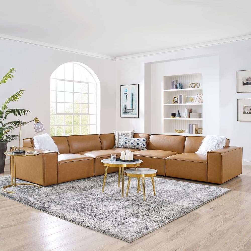 Restore 5-Piece Vegan Leather Sectional Sofa in Tan by Modway - Image 13