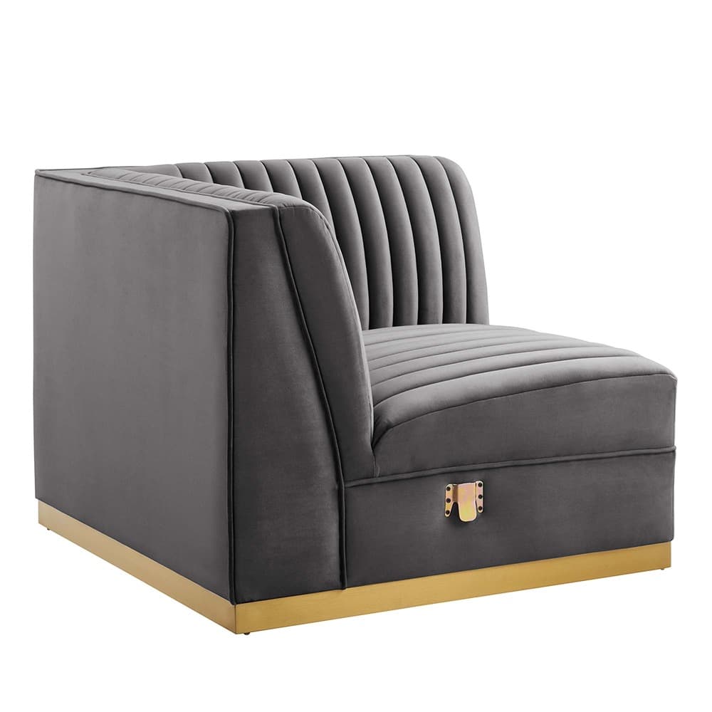 Sanguine Channel Tufted Performance Velvet Modular Sectional Sofa Right Corner Chair in Gray by Modway