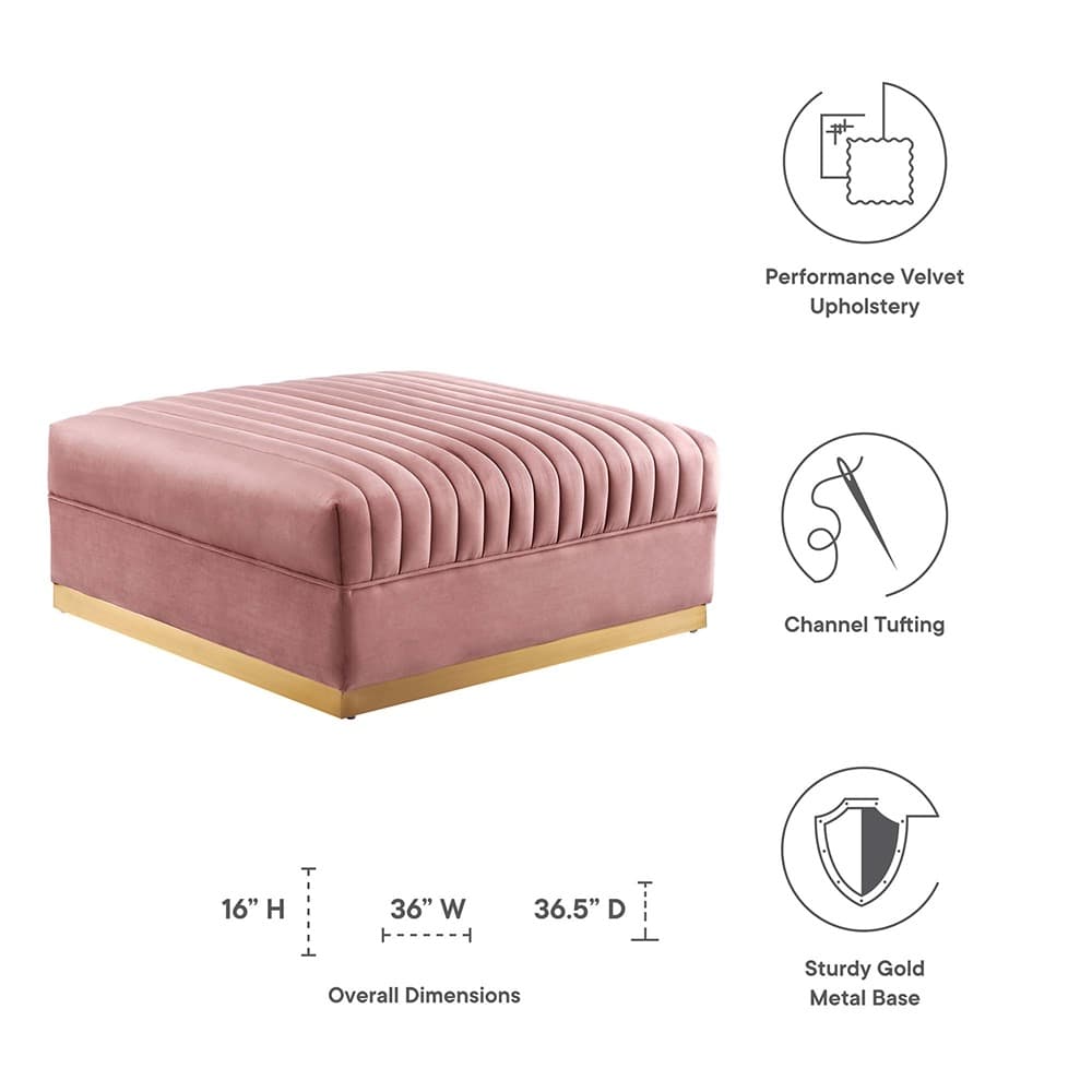 Sanguine Channel Tufted Performance Velvet Modular Sectional Sofa Ottoman in Dusty Rose by Modway - Image 2