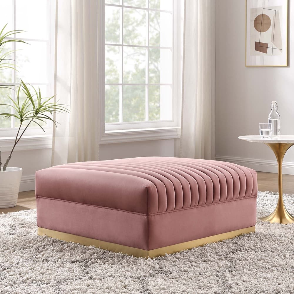 Sanguine Channel Tufted Performance Velvet Modular Sectional Sofa Ottoman in Dusty Rose by Modway - Image 5