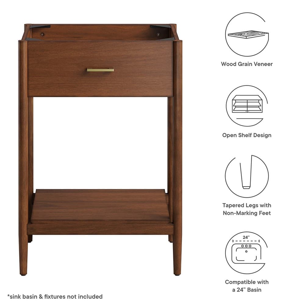 Zaire 24" Bathroom Vanity Cabinet (Sink Basin Not Included) in Walnut by Modway - Image 2