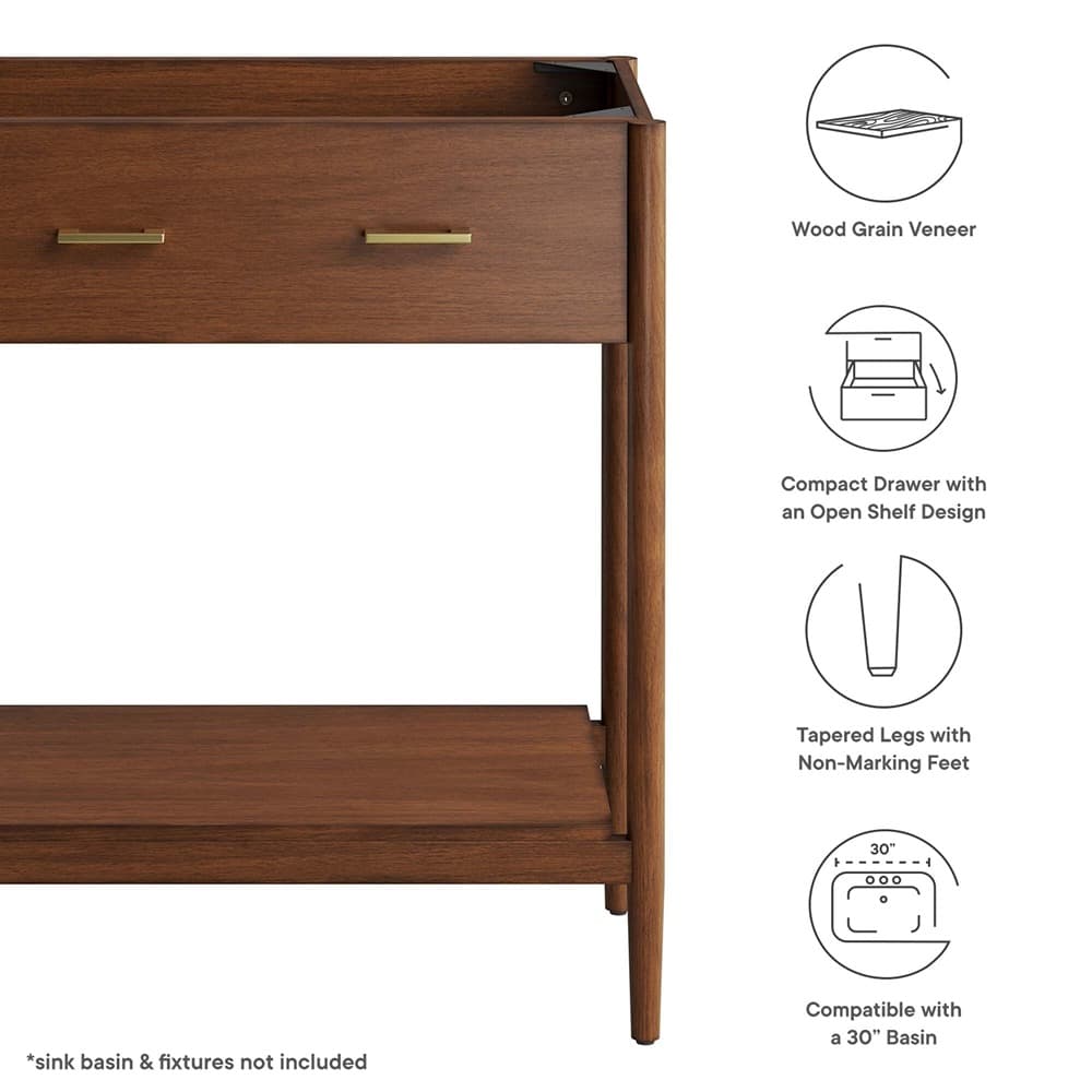 Zaire 30" Bathroom Vanity Cabinet (Sink Basin Not Included) in Walnut by Modway - Image 2