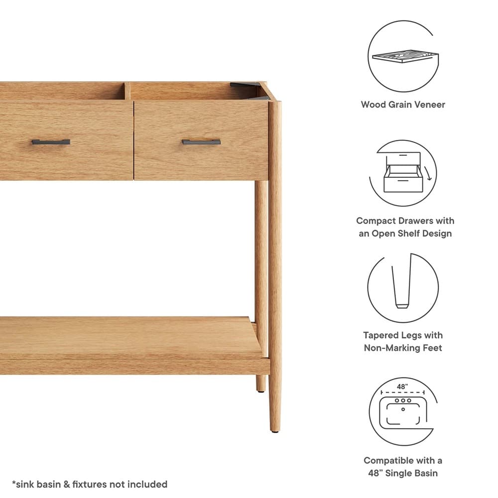 Zaire 48" Single Sink Compatible Bathroom Vanity Cabinet (Sink Basin Not Included) in Natural by Modway - Image 2