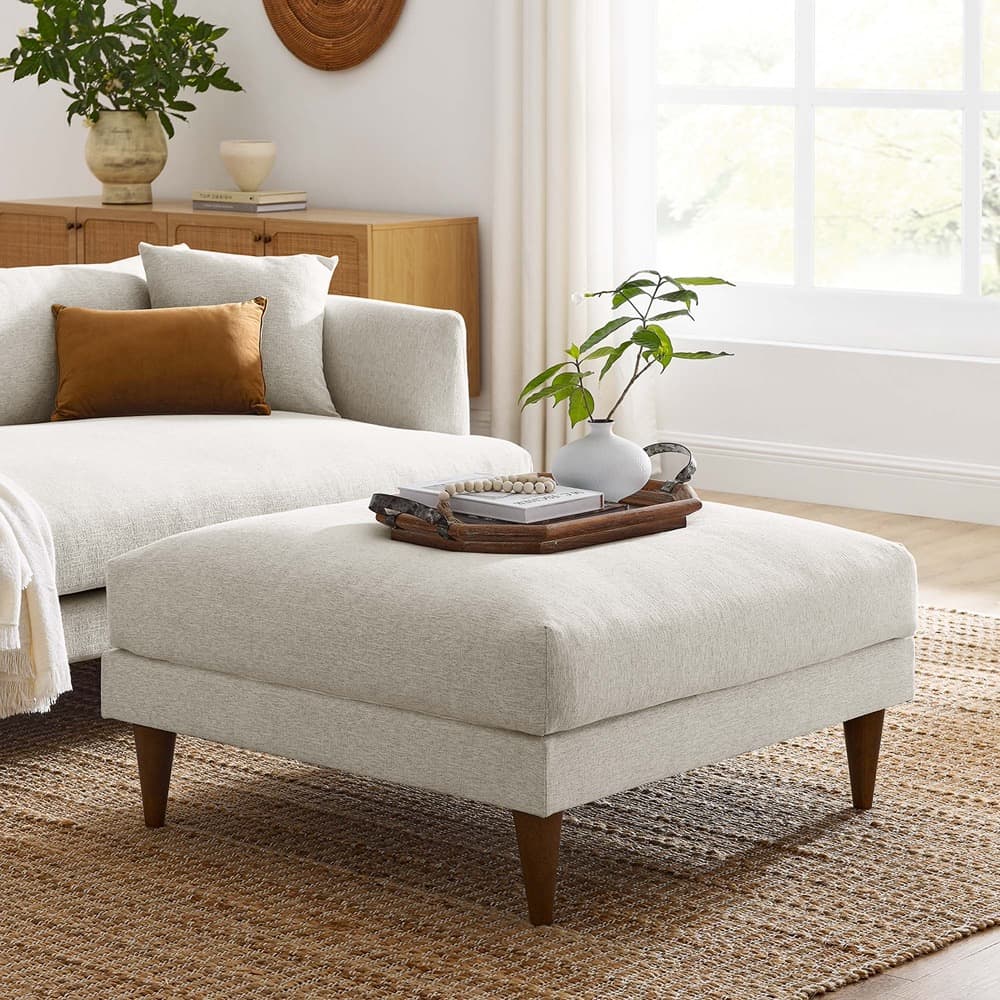 Zoya Down Filled Overstuffed Ottoman in Ivory Fabric by Modway - Image 7