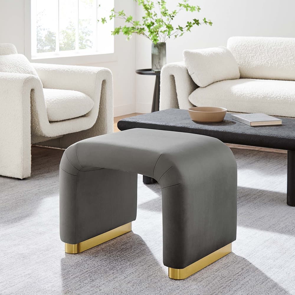 Koda Performance Velvet Waterfall Stool in Brass Storm Gray by Modway - Image 10