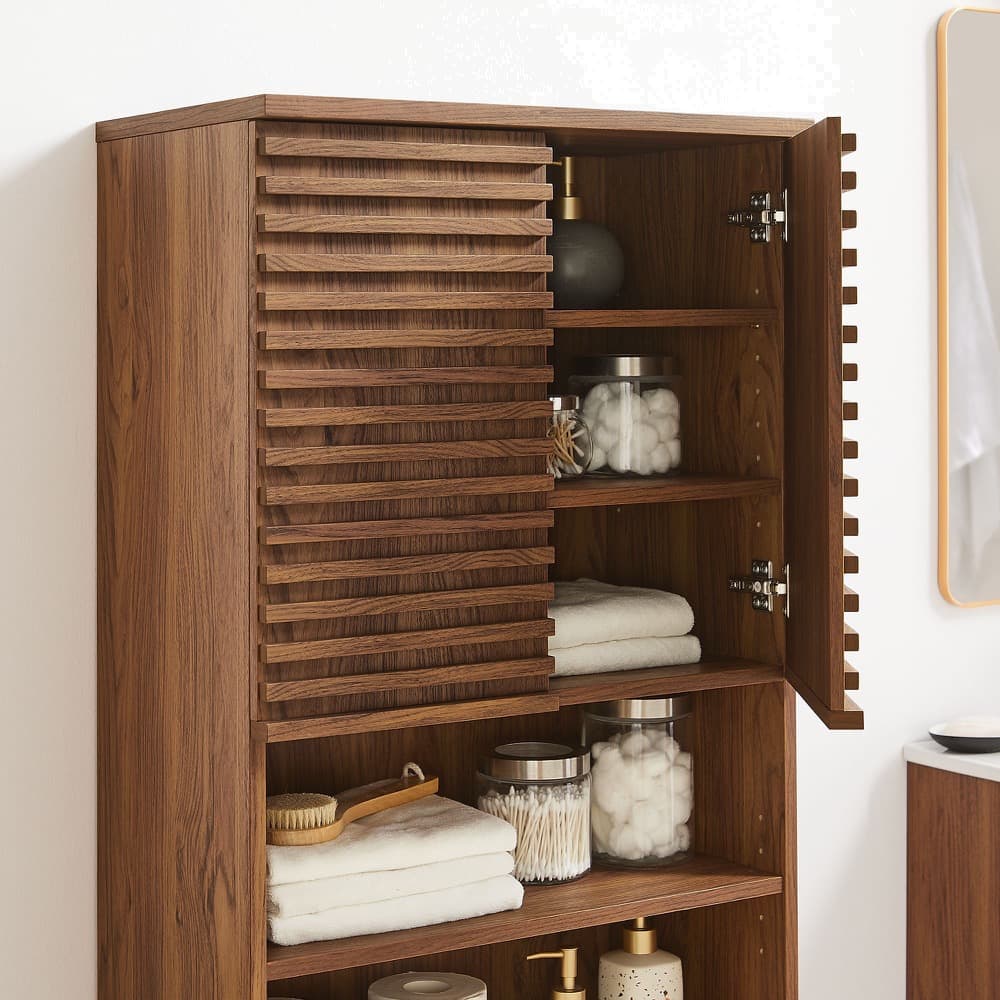Render Tall Bathroom Storage Cabinet in Walnut by Modway - Image 10