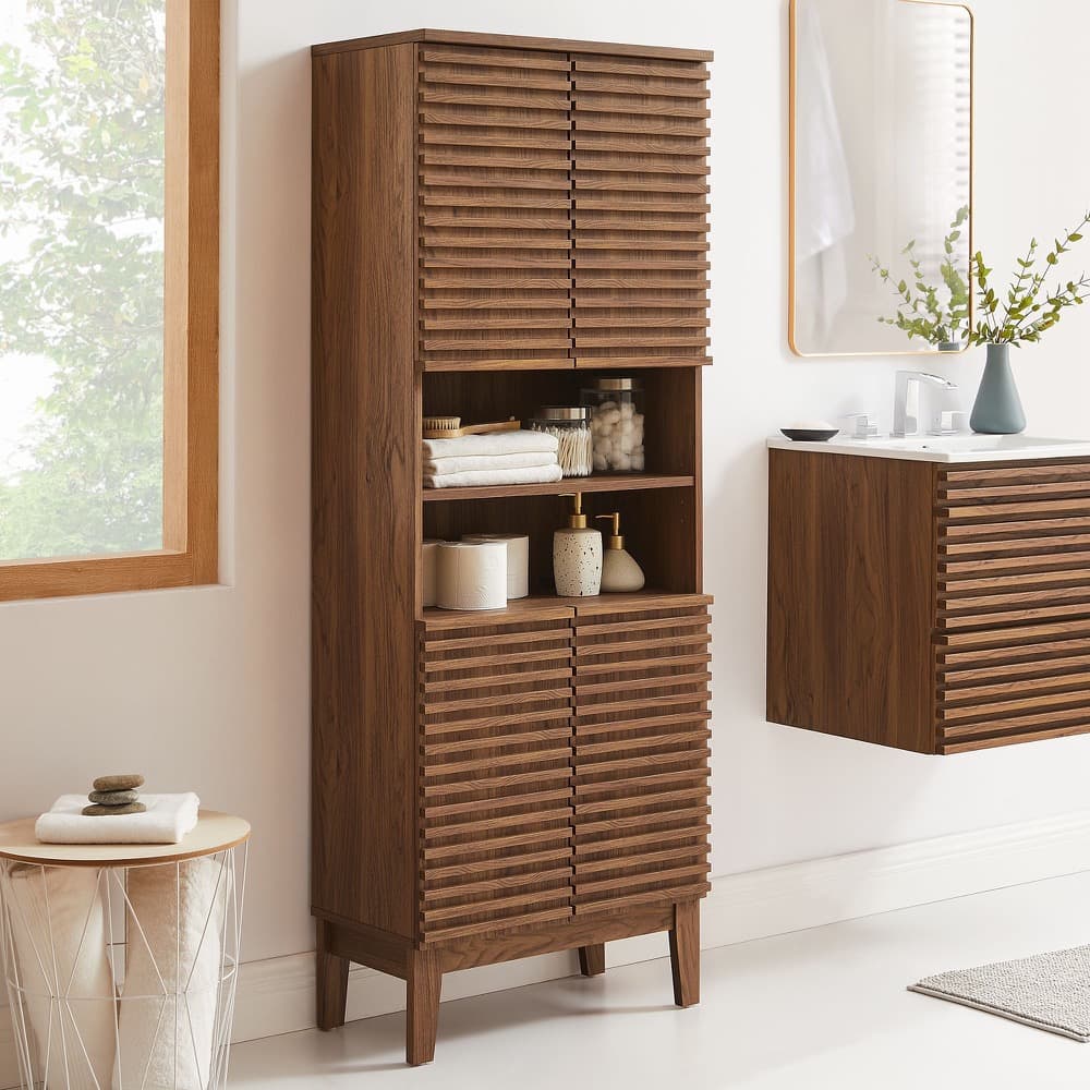 Render Tall Bathroom Storage Cabinet in Walnut by Modway - Image 8