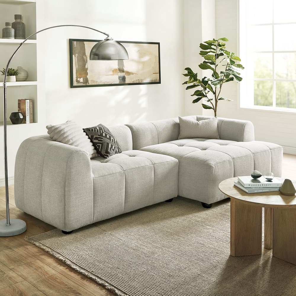 Liana Right-Facing Upholstered Fabric Modular Sofa with Chaise in Linen by Modway - Image 7