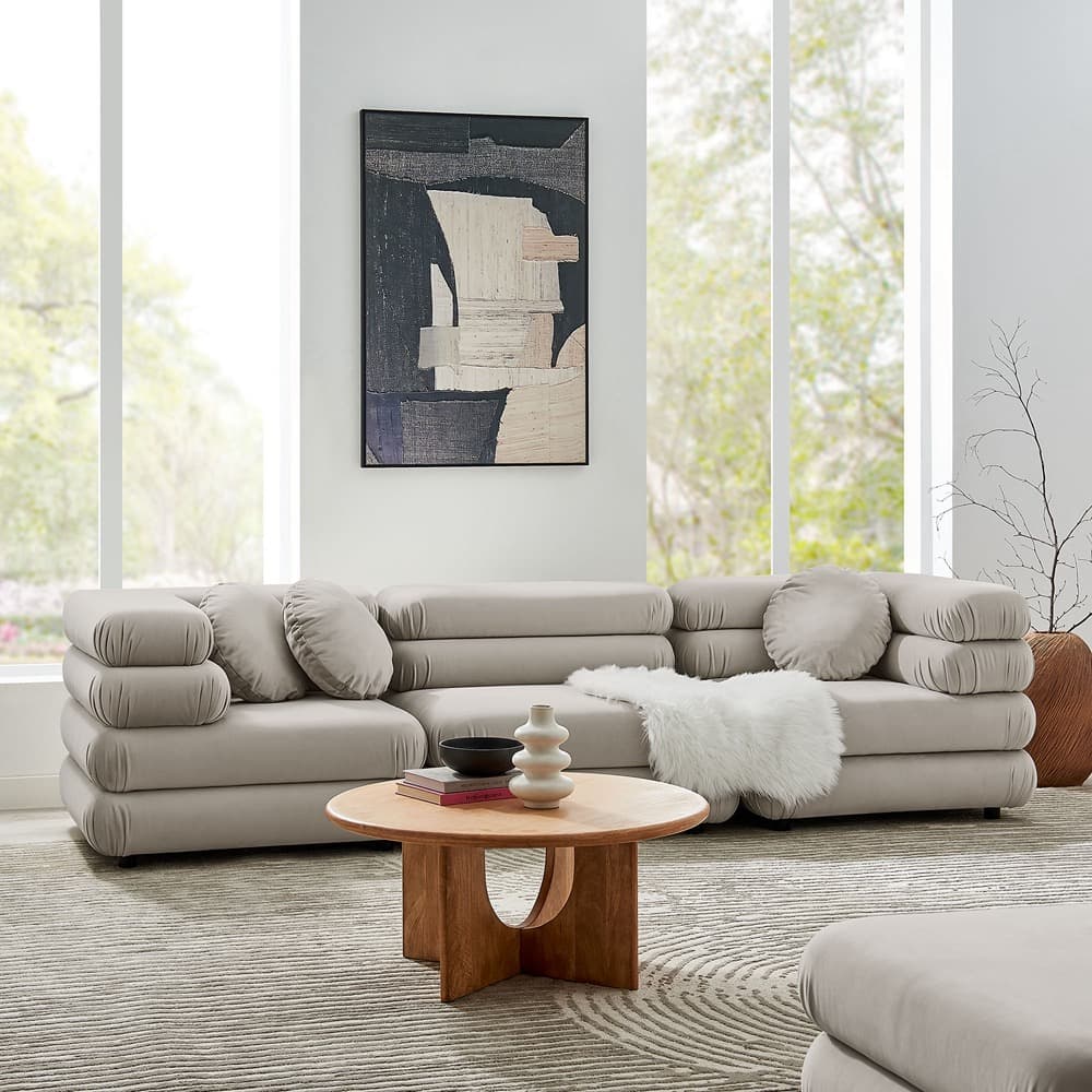Jubilee 3-Piece Modular Performance Velvet Sectional Sofa in Almond by Modway - Image 13