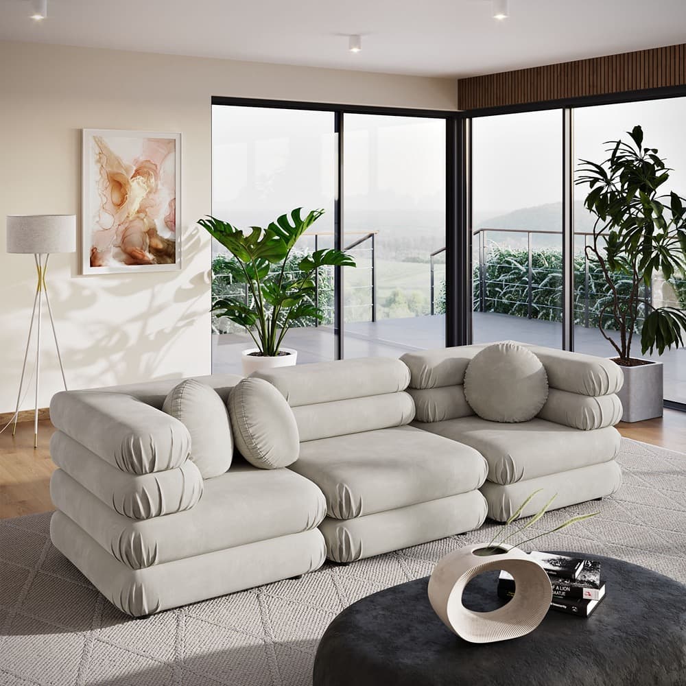 Jubilee 3-Piece Modular Performance Velvet Sectional Sofa in Almond by Modway - Image 10