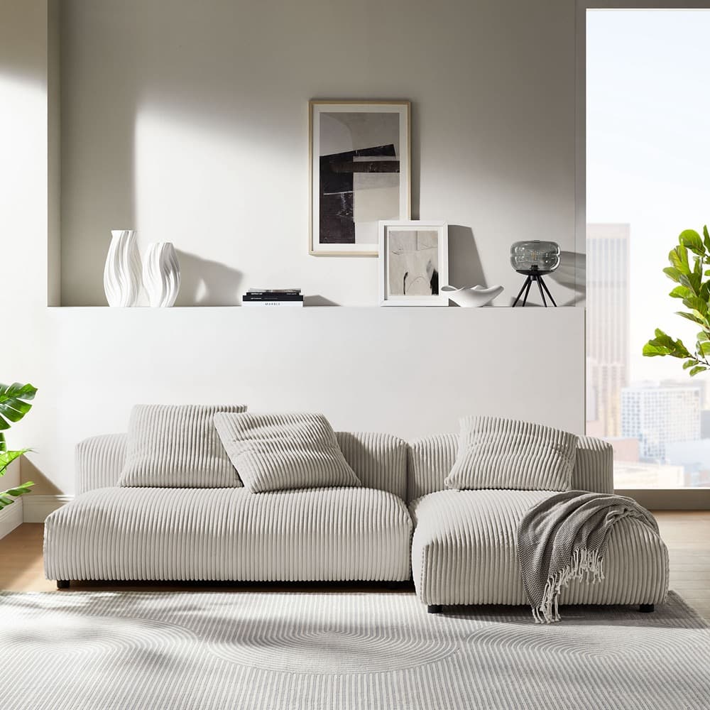 Solace 2-Piece Modular Corduroy Upholstered Sectional Sofa With Chaise in Almond by Modway - Image 10