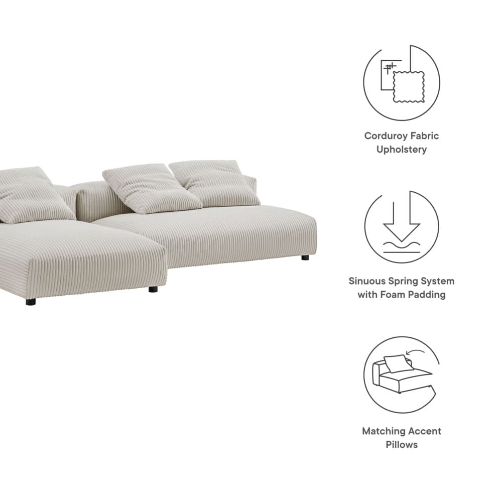 Solace 2-Piece Modular Corduroy Upholstered Sectional Sofa With Chaise in Almond by Modway - Image 2