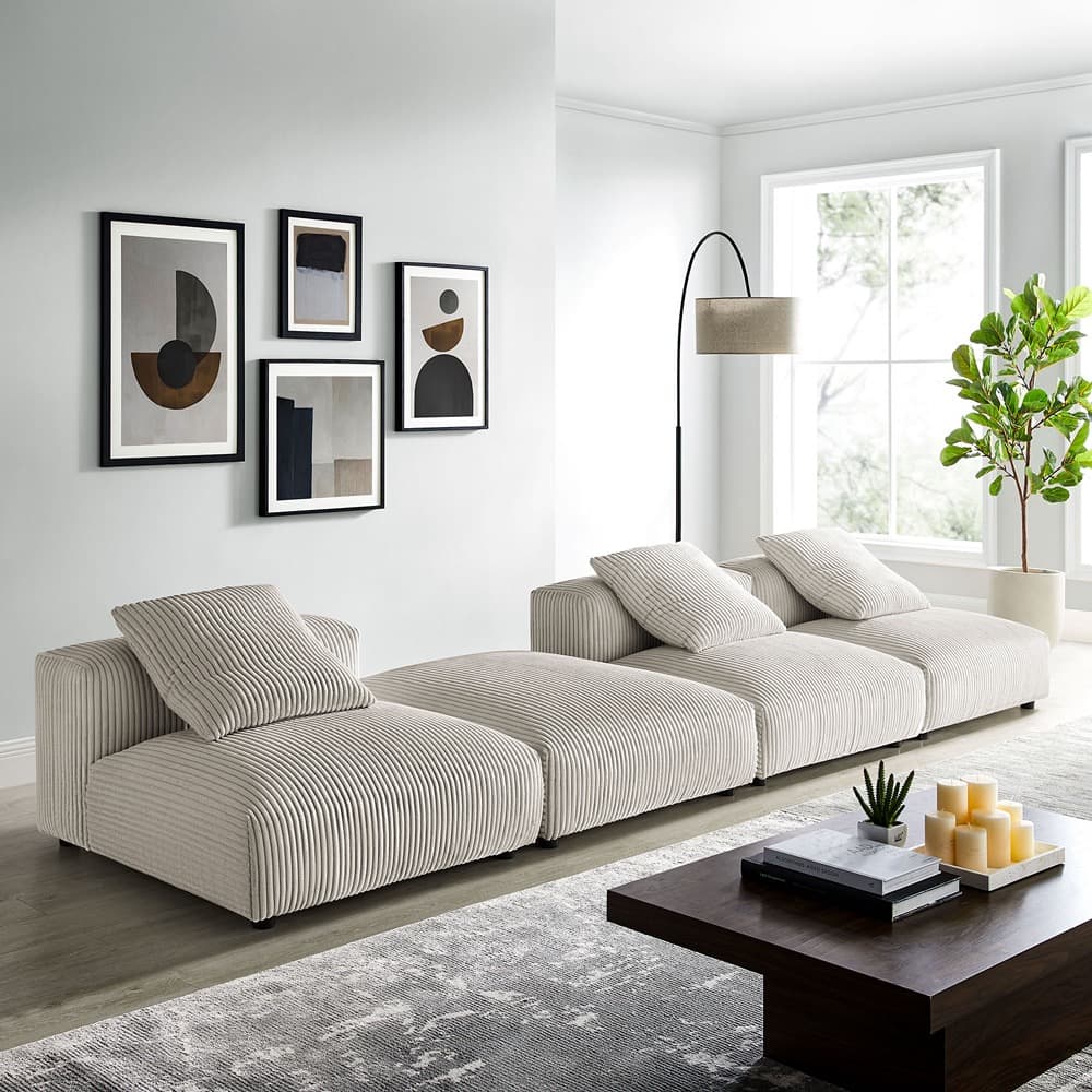 Solace 4-Piece Modular Corduroy Upholstered Sectional Sofa in Almond by Modway - Image 10
