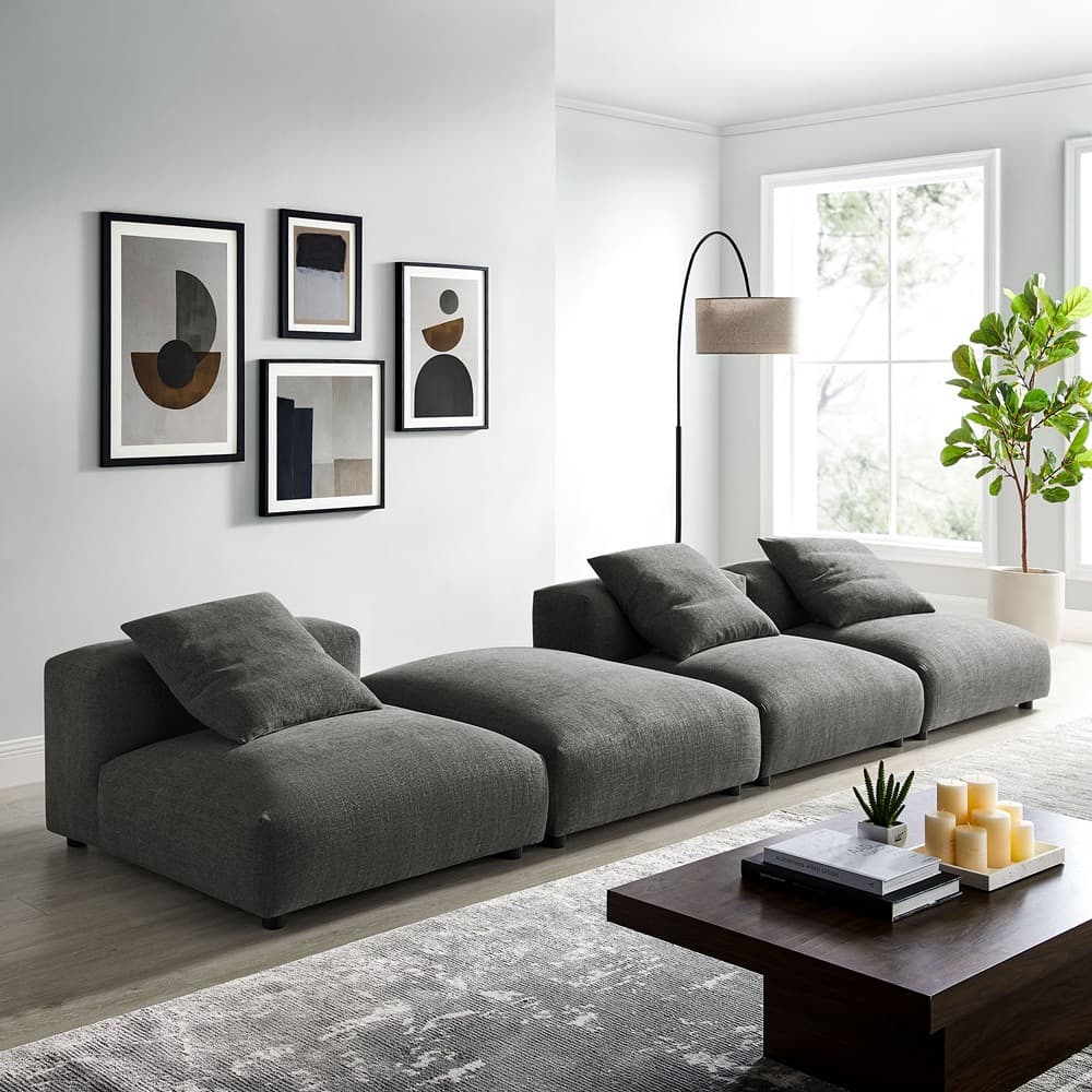 Solace 4-Piece Modular Upholstered Fabric Sectional Sofa in Charcoal by Modway - Image 10