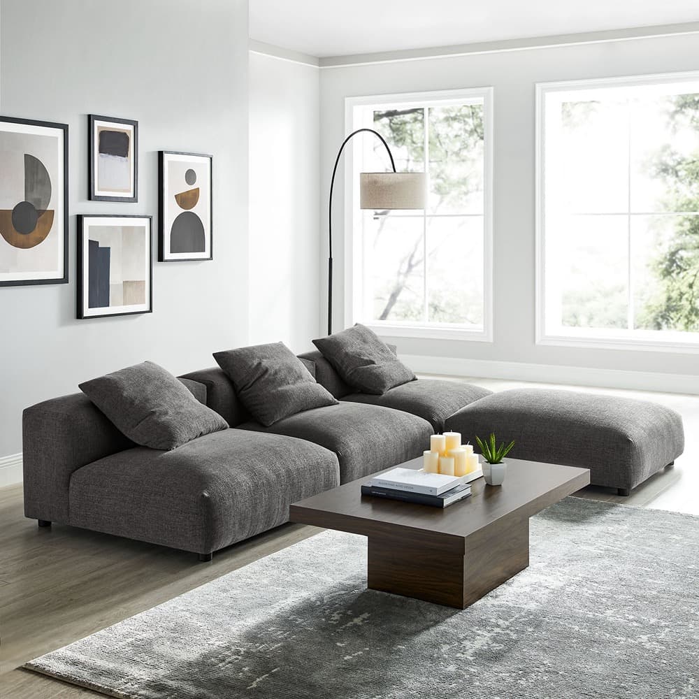 Solace 4-Piece Modular Upholstered Fabric Sectional Sofa in Charcoal by Modway - Image 12