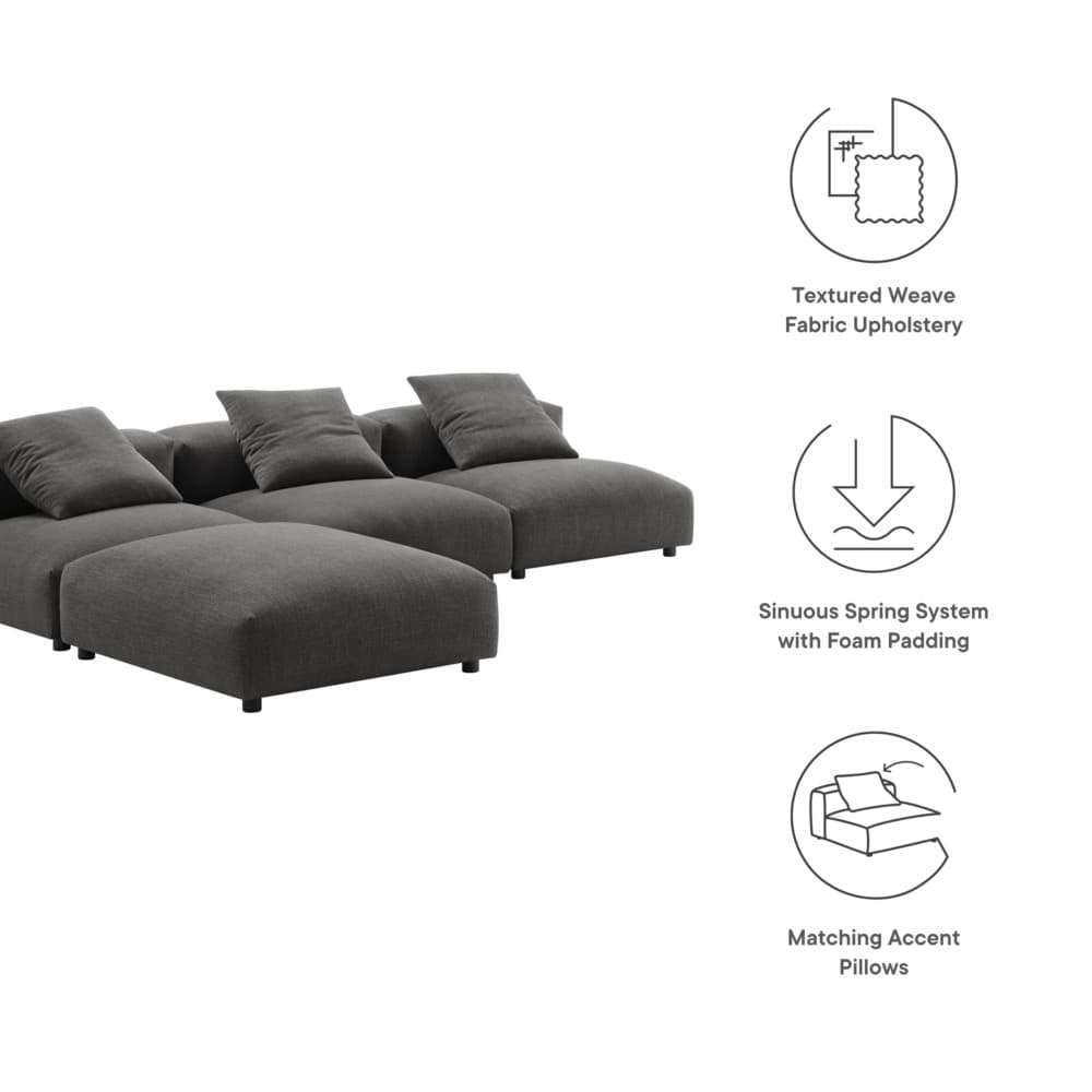 Solace 4-Piece Modular Upholstered Fabric Sectional Sofa in Charcoal by Modway - Image 2