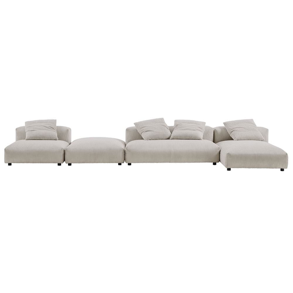Solace 4-Piece Modular Corduroy Upholstered Sectional Sofa With Ottoman in Almond by Modway - Image 12