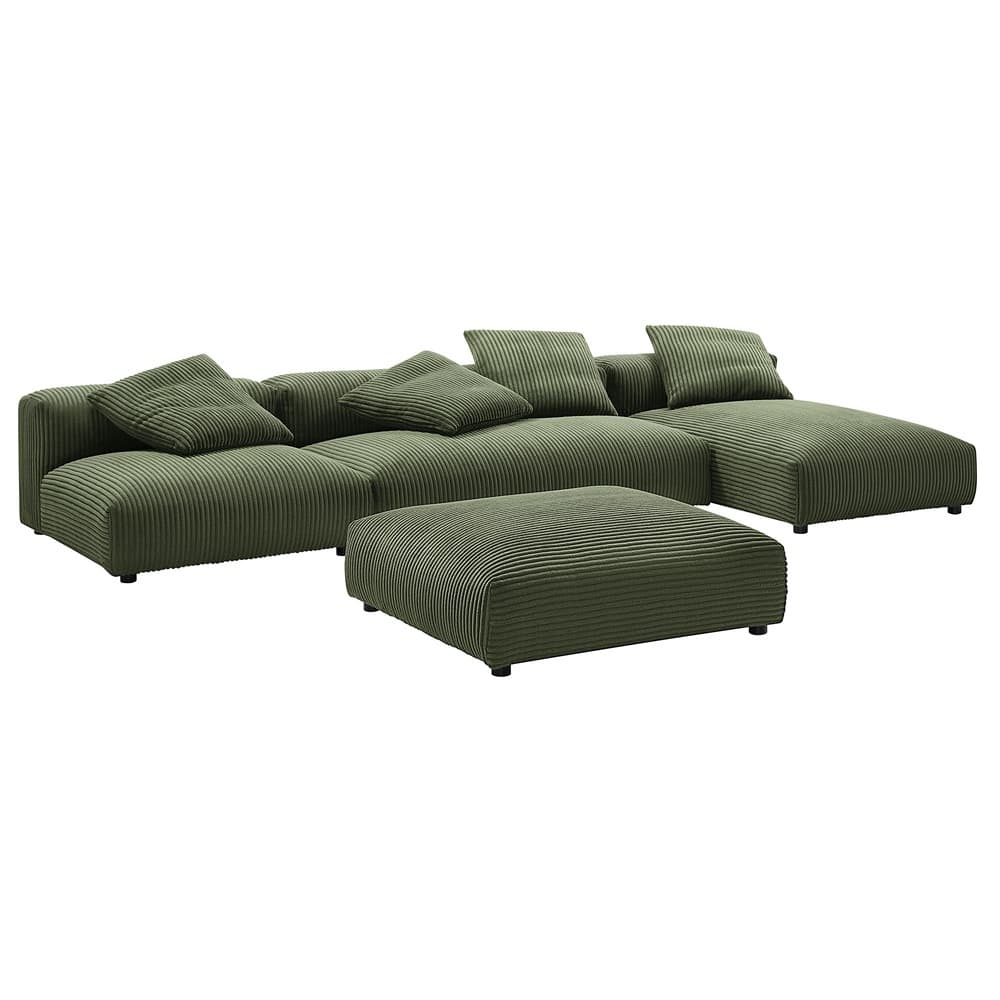 Solace 4-Piece Modular Corduroy Upholstered Sectional Sofa With Ottoman in Fern by Modway