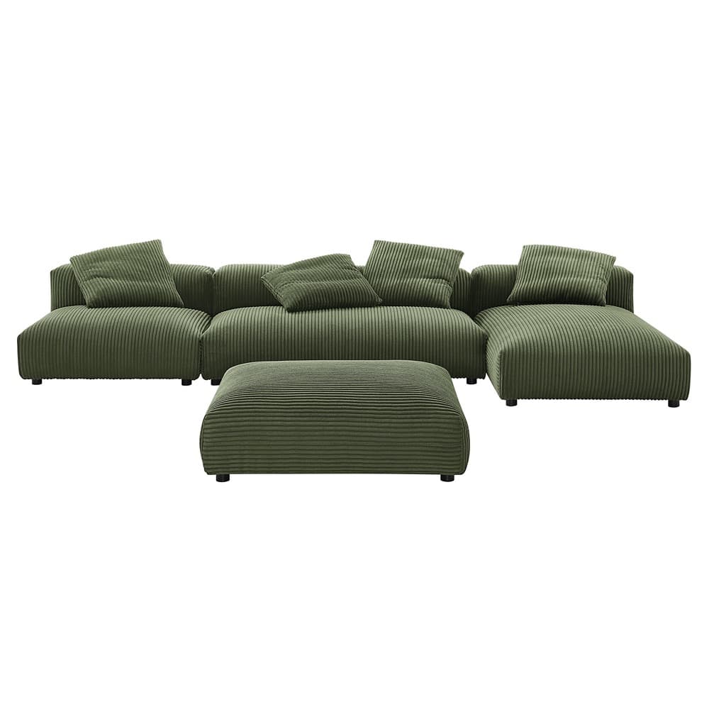 Solace 4-Piece Modular Corduroy Upholstered Sectional Sofa With Ottoman in Fern by Modway - Image 13