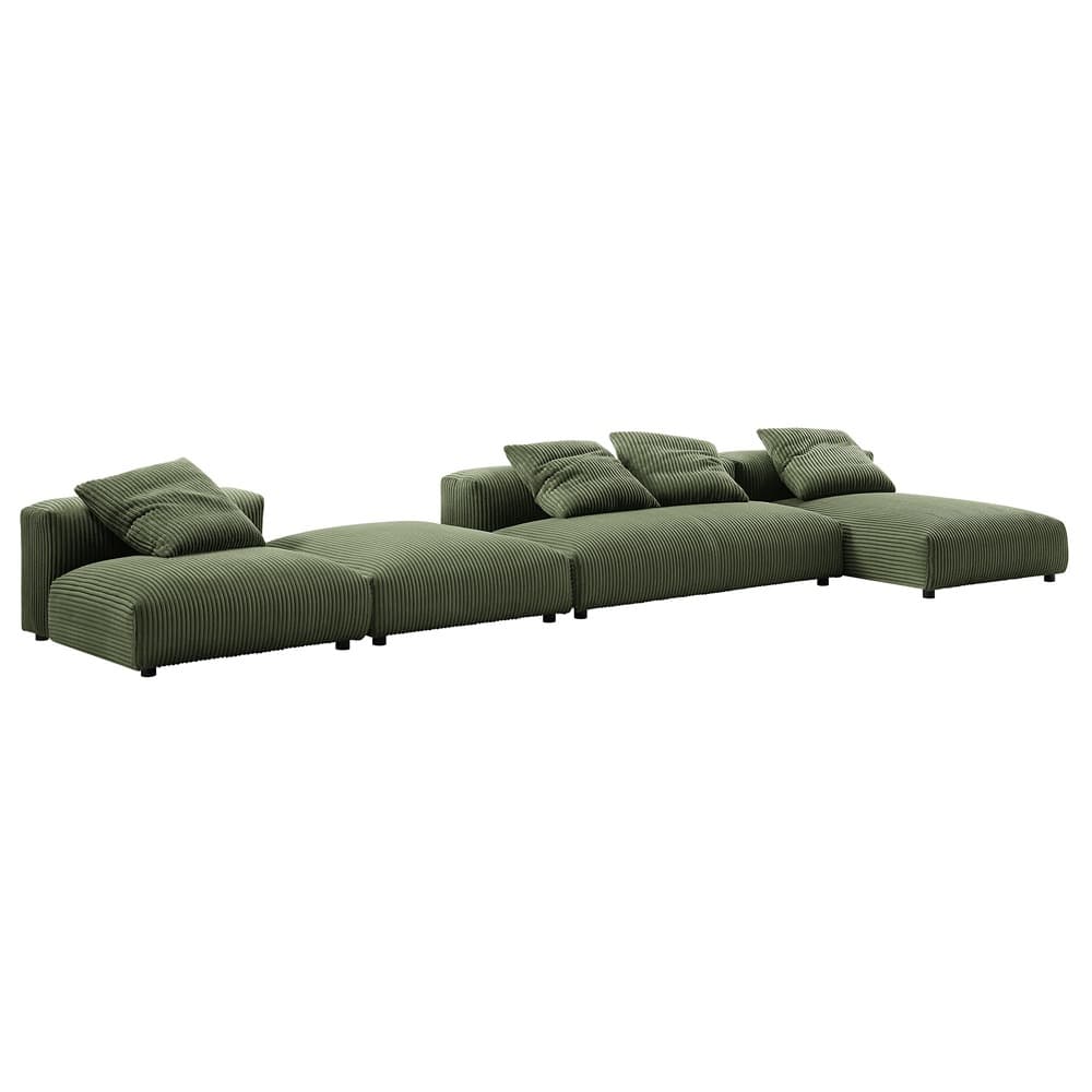 Solace 4-Piece Modular Corduroy Upholstered Sectional Sofa With Ottoman in Fern by Modway - Image 3
