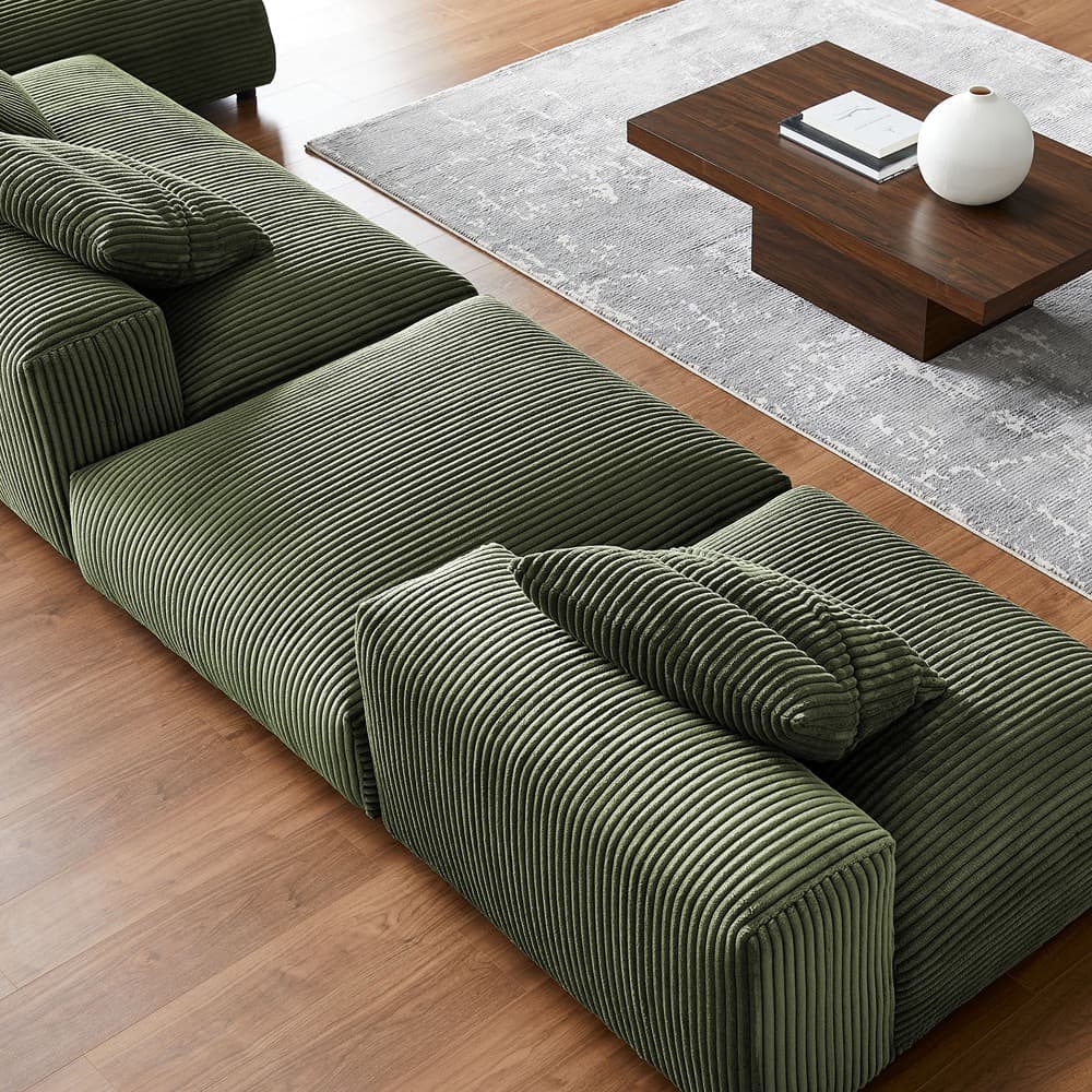 Solace 4-Piece Modular Corduroy Upholstered Sectional Sofa With Ottoman in Fern by Modway - Image 15
