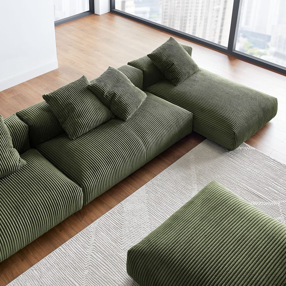 Solace 4-Piece Modular Corduroy Upholstered Sectional Sofa With Ottoman in Fern by Modway - Image 16