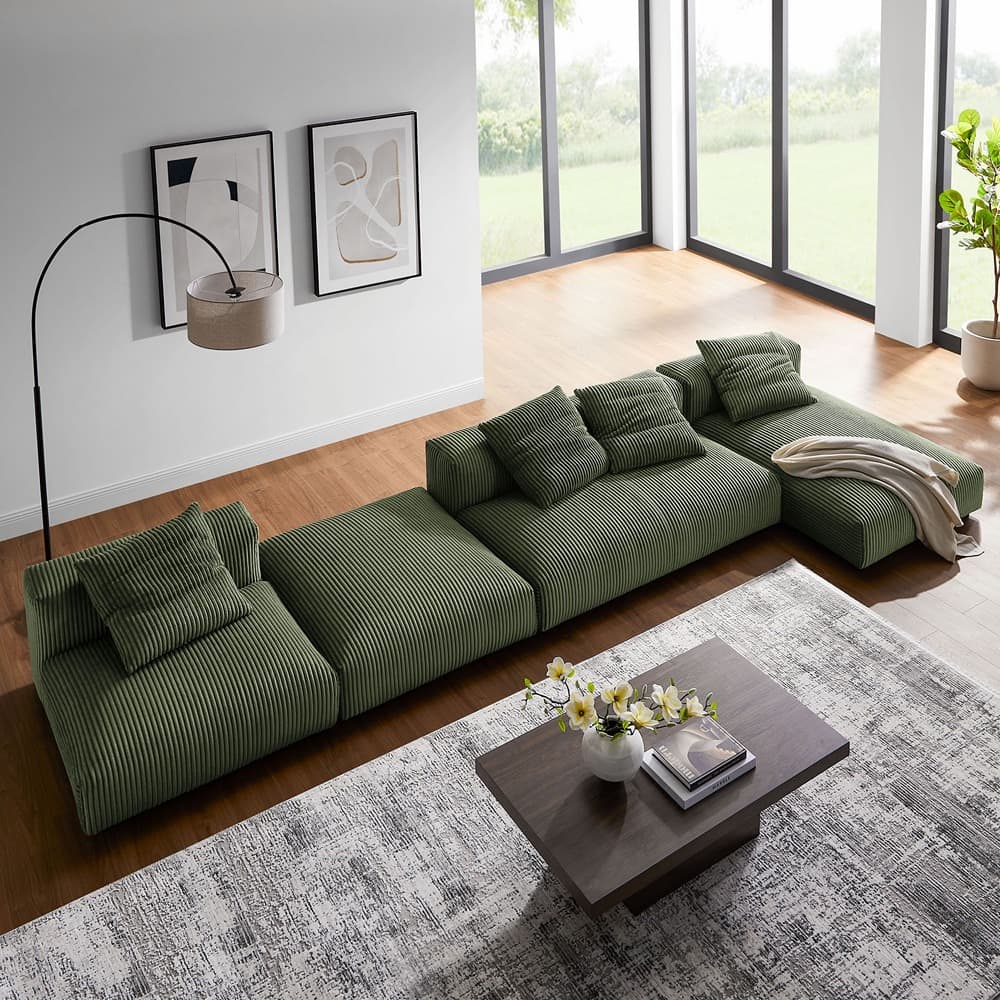 Solace 4-Piece Modular Corduroy Upholstered Sectional Sofa With Ottoman in Fern by Modway - Image 17