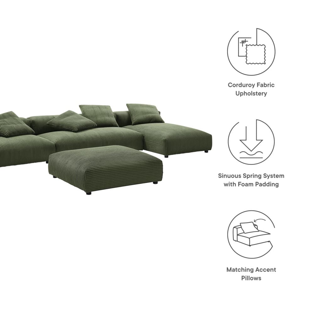 Solace 4-Piece Modular Corduroy Upholstered Sectional Sofa With Ottoman in Fern by Modway - Image 2