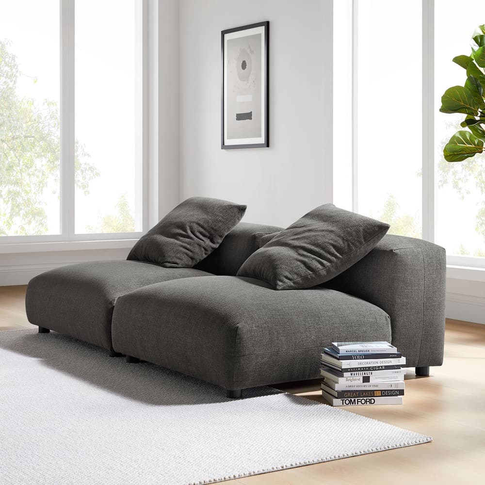 Solace 2-Piece Modular Upholstered Fabric Sofa in Charcoal by Modway - Image 7