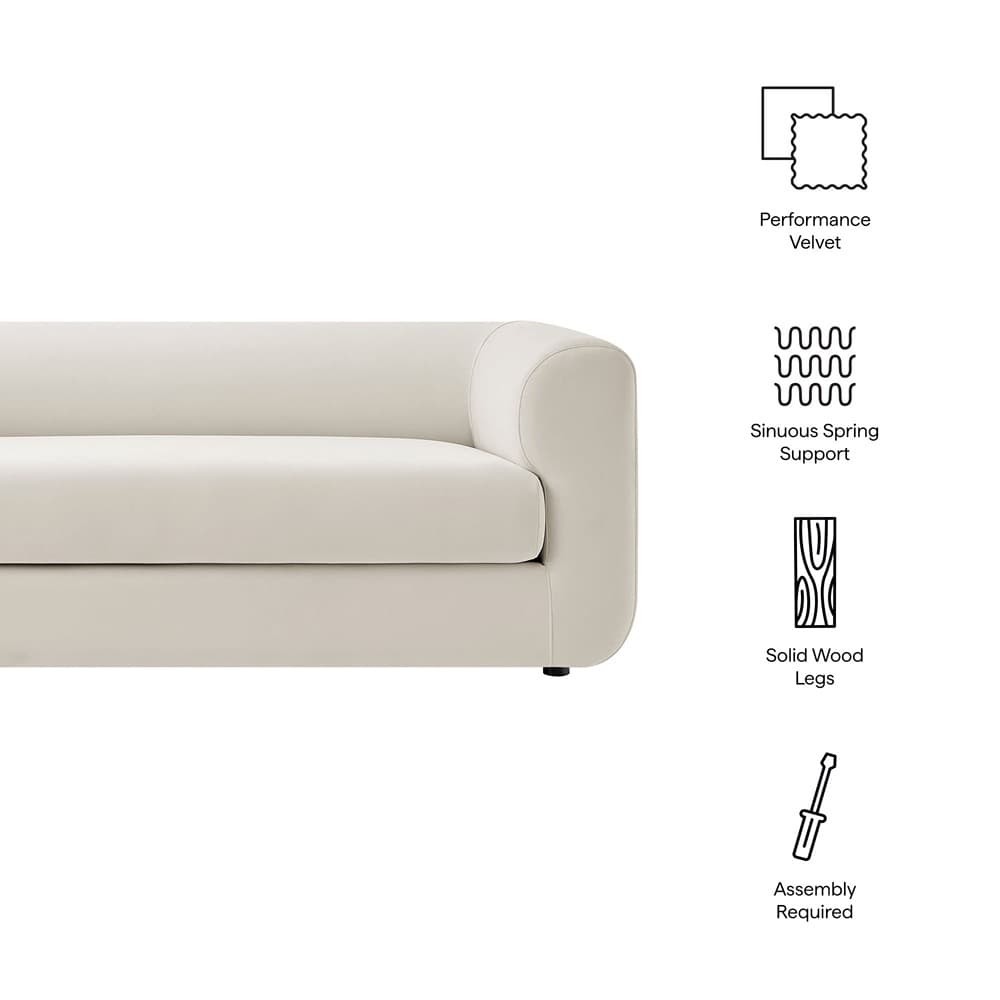 Leif 89" Performance Velvet Upholstered Sofa in Alabaster by Modway - Image 2