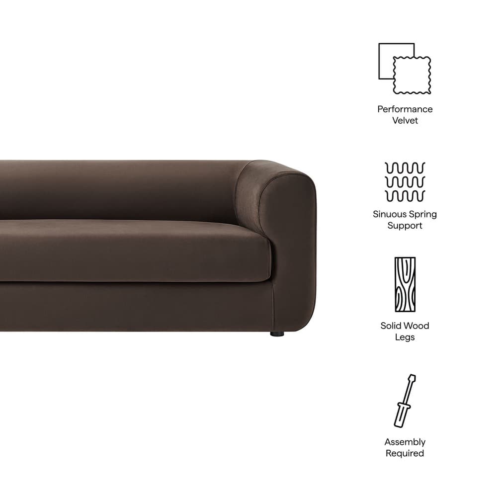 Leif 89" Performance Velvet Upholstered Sofa in Chocolate Brown by Modway - Image 2