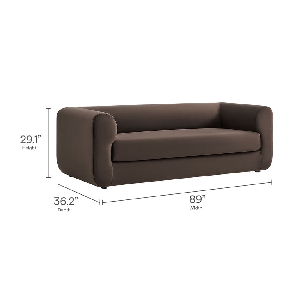 Leif 89" Performance Velvet Upholstered Sofa in Chocolate Brown by Modway - Image 3