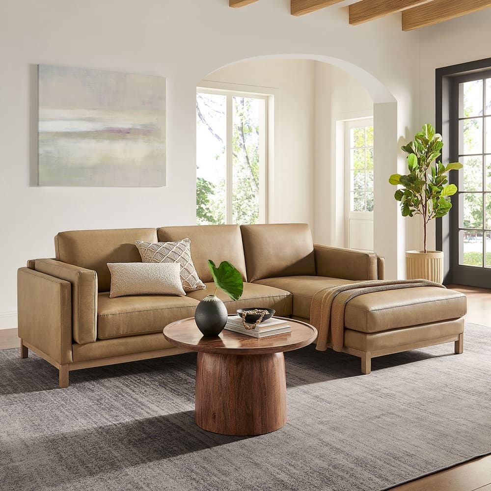 Roscoe Right-Facing Vegan Leather Sectional Sofa with Chaise in Toast by Modway - Image 5