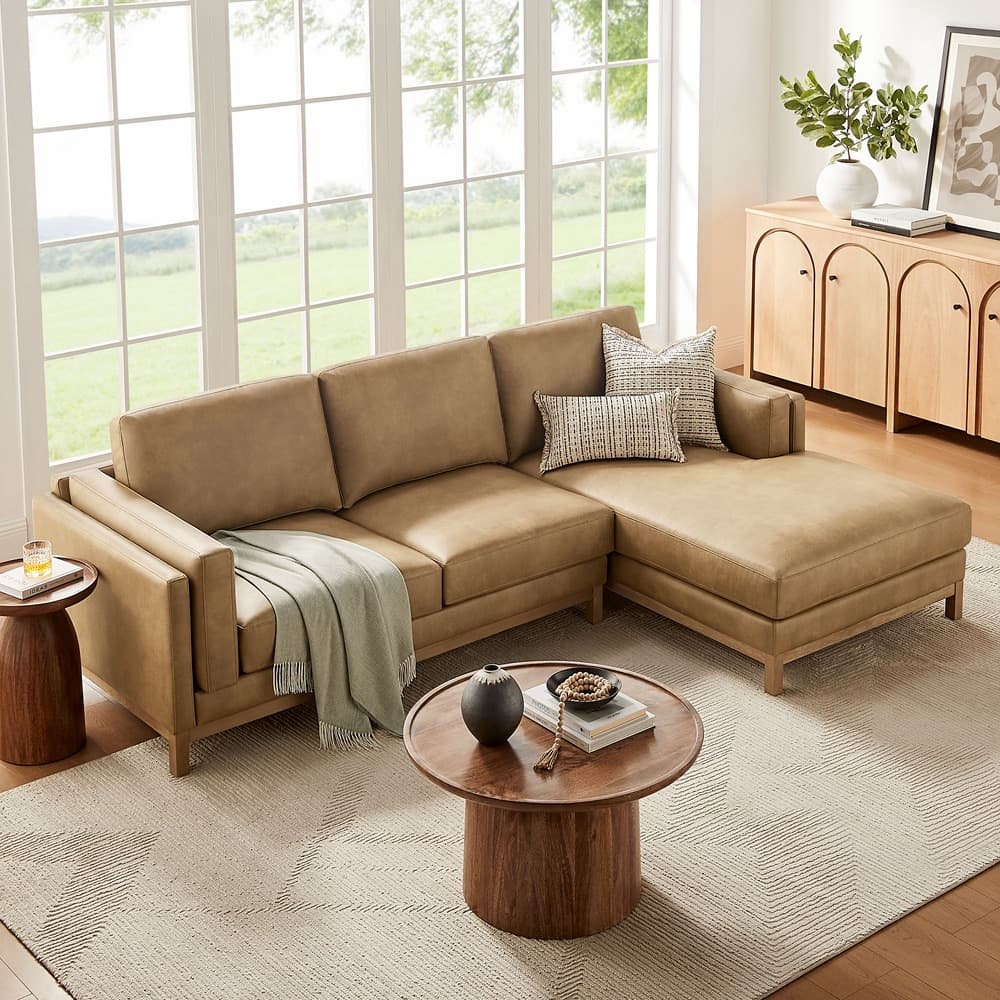 Roscoe Right-Facing Vegan Leather Sectional Sofa with Chaise in Toast by Modway - Image 6