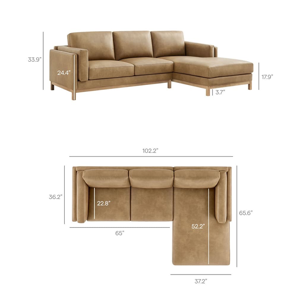 Roscoe Right-Facing Vegan Leather Sectional Sofa with Chaise in Toast by Modway - Image 3