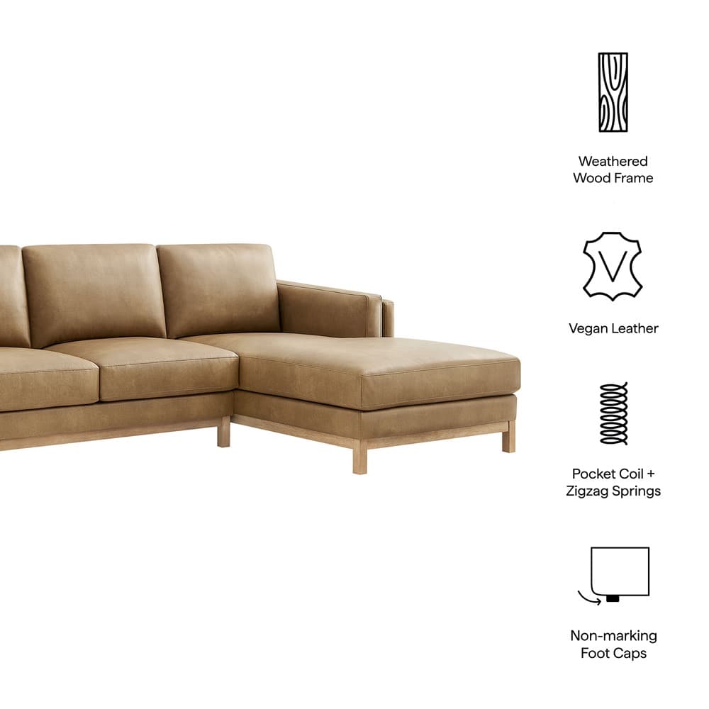Roscoe Right-Facing Vegan Leather Sectional Sofa with Chaise in Toast by Modway - Image 2