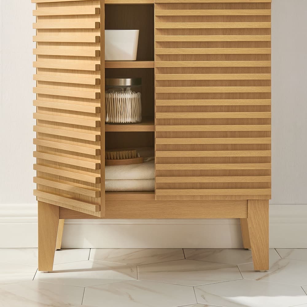 Render Freestanding Bathroom Storage Cabinet in Oak by Modway - Image 9