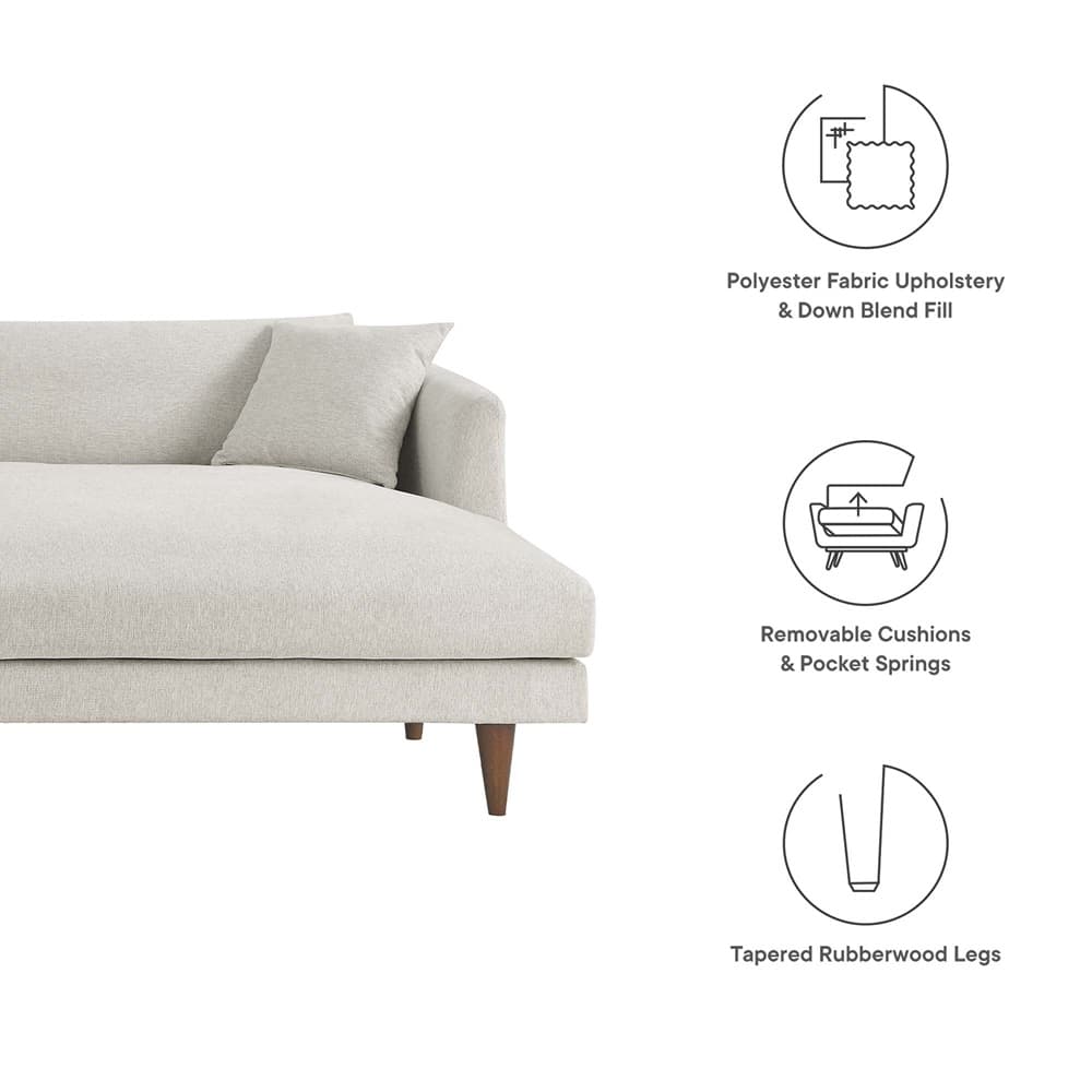 Zoya Right-Facing Down Filled Overstuffed Sectional Sofa in Heathered Weave Ivory by Modway - Image 3