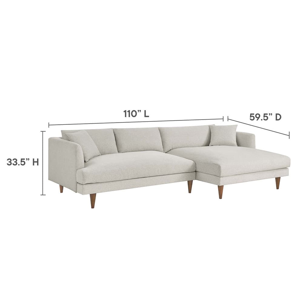 Zoya Right-Facing Down Filled Overstuffed Sectional Sofa in Heathered Weave Ivory by Modway - Image 2