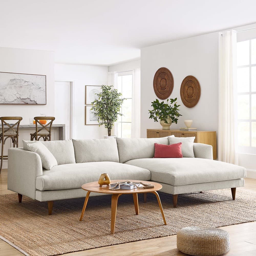 Zoya Right-Facing Down Filled Overstuffed Sectional Sofa in Heathered Weave Ivory by Modway - Image 5