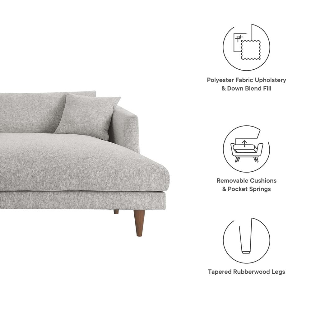Zoya Right-Facing Down Filled Overstuffed Sectional Sofa in Heathered Weave Light Gray by Modway - Image 3