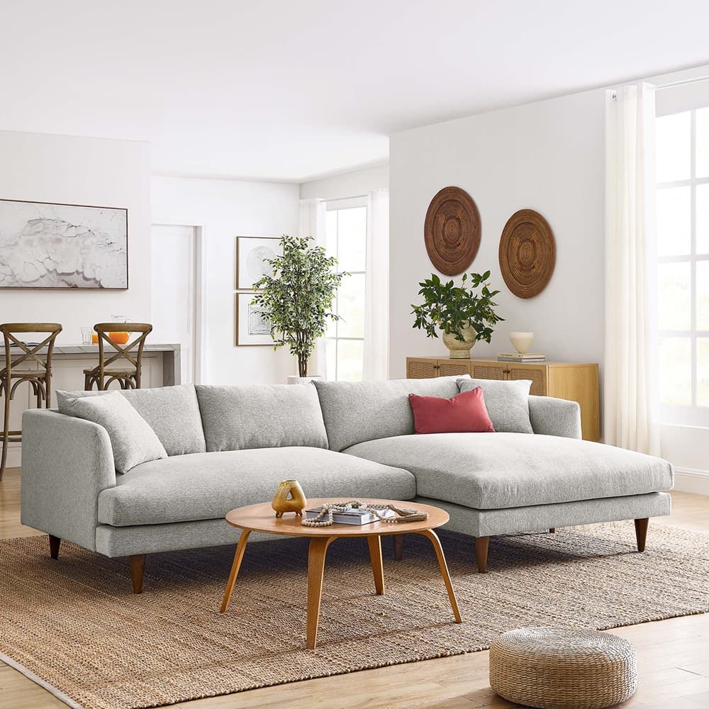 Zoya Right-Facing Down Filled Overstuffed Sectional Sofa in Heathered Weave Light Gray by Modway - Image 5