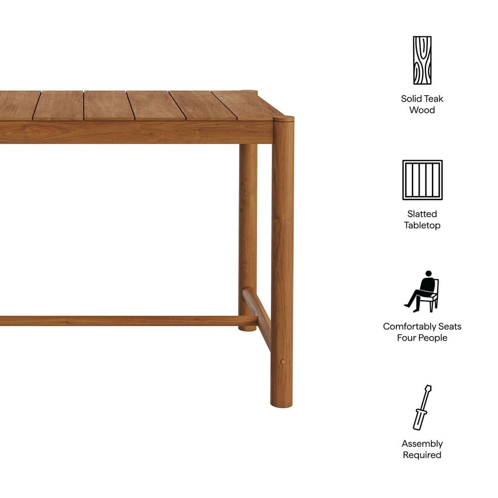 Eleni Rectangle 56-Inch Outdoor Patio Teak Wood Rectangular Bar Table by Modway - Image 2