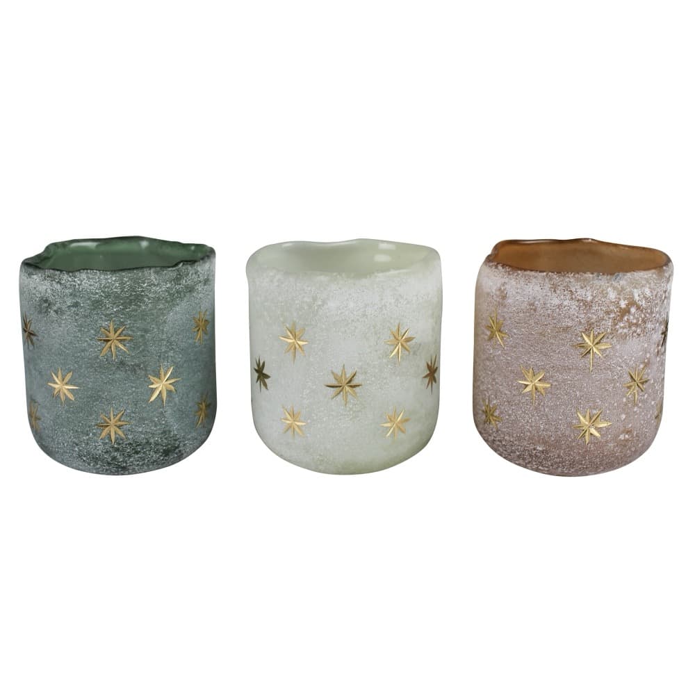 Glass Votive with Star Etching Set of 3 by HomArt