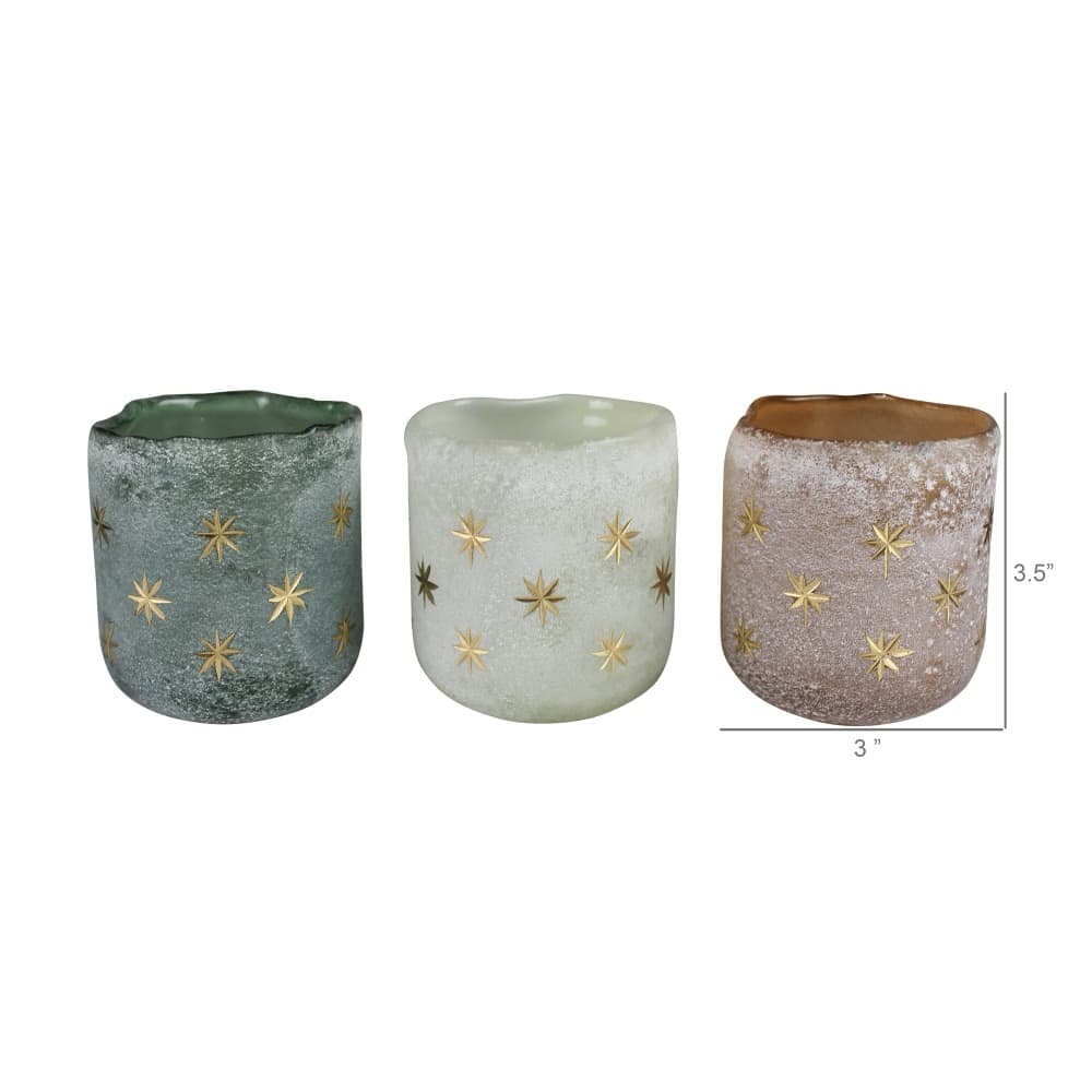 Glass Votive with Star Etching Set of 3 by HomArt - Image 2