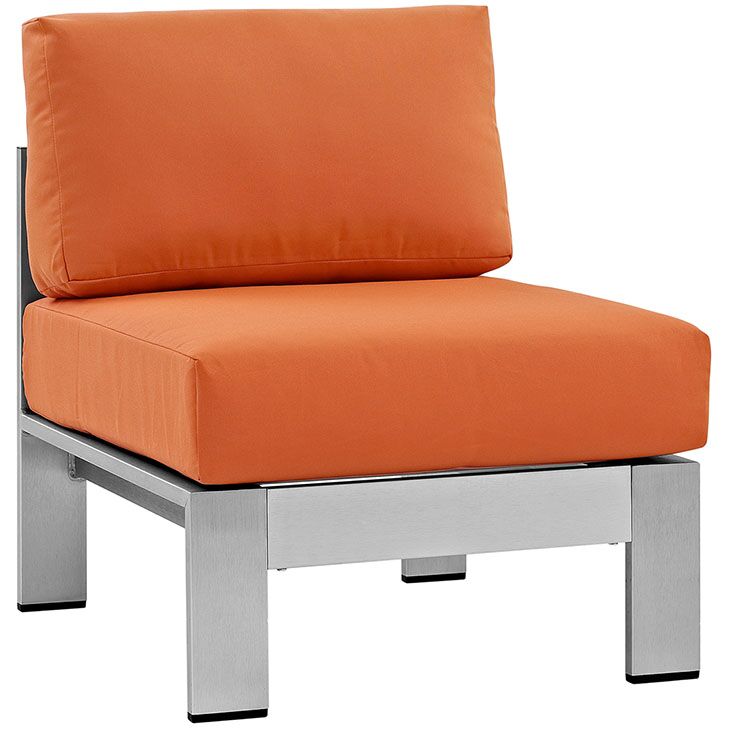 Shore Armless Outdoor Patio Aluminum Chair in Silver and Orange by Modway - Image 2