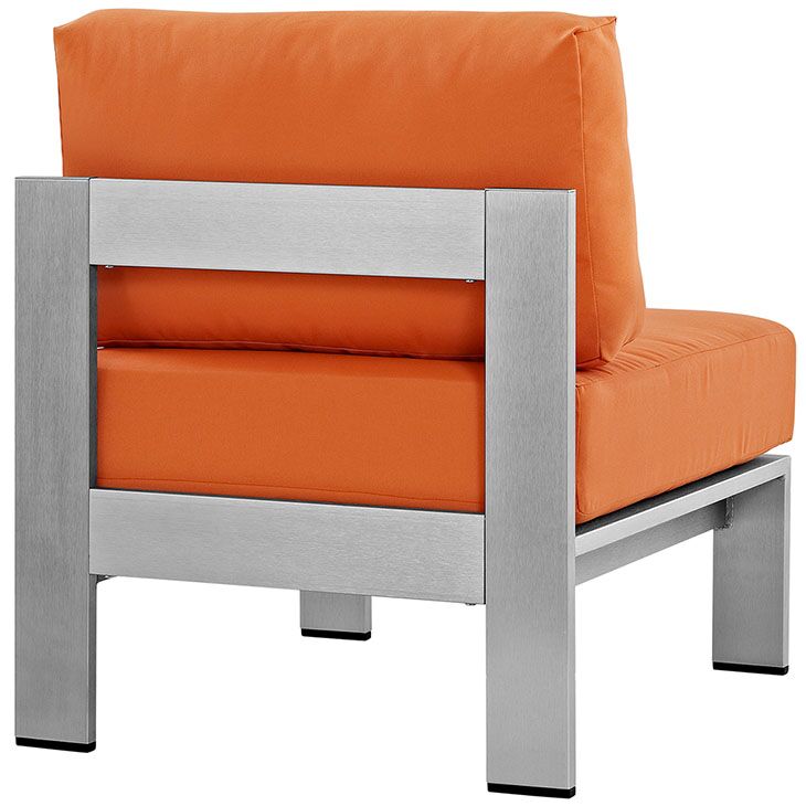 Shore Armless Outdoor Patio Aluminum Chair in Silver and Orange by Modway - Image 4